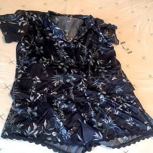 Navy blue satin sleepwear super soft 2 piece set